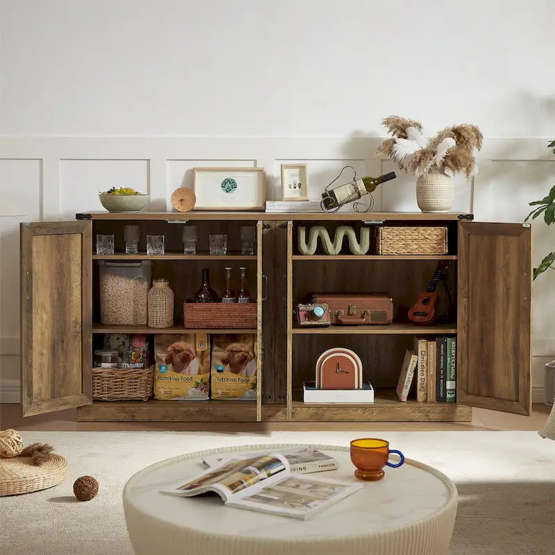 Rustic Faux Rattan Storage Cabinet