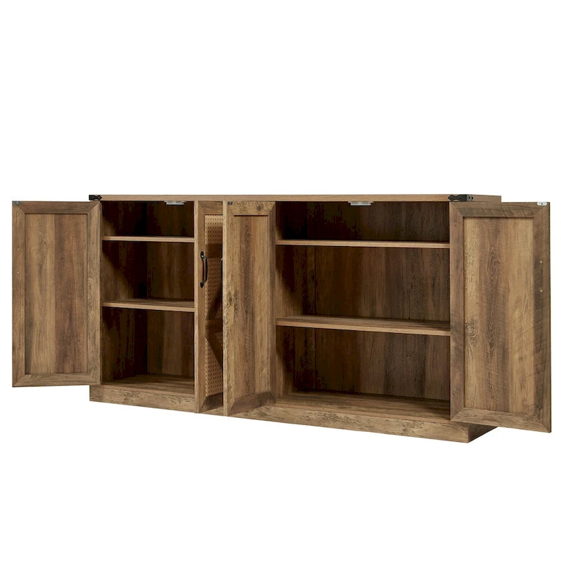 Rustic Faux Rattan Storage Cabinet