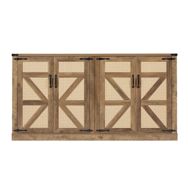 Rustic Faux Rattan Storage Cabinet