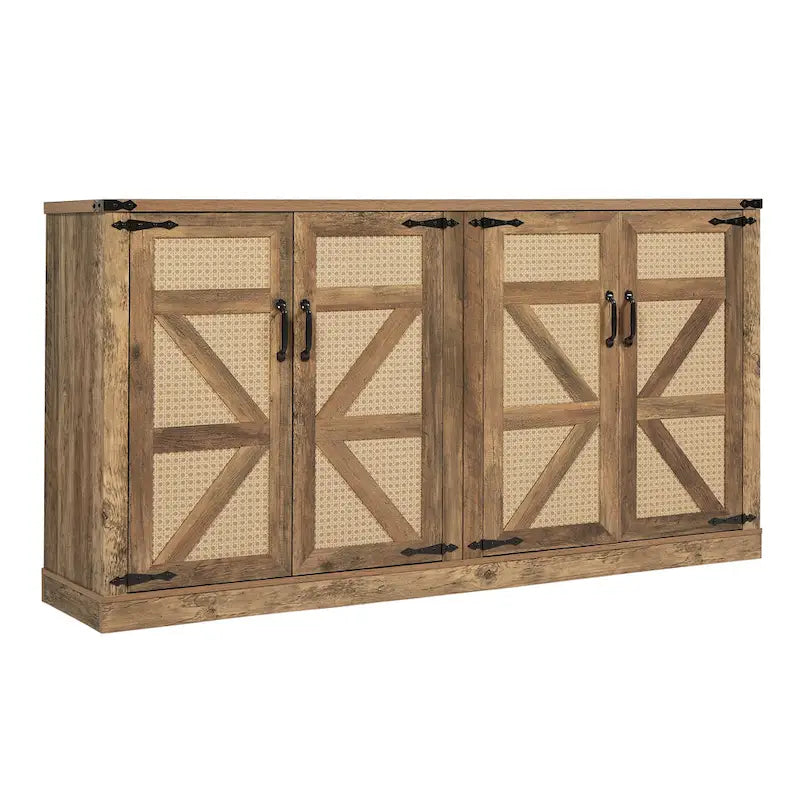 Rustic Faux Rattan Storage Cabinet