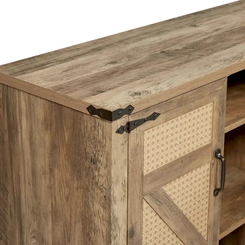Rustic Faux Rattan Storage Cabinet
