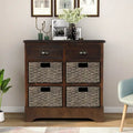 Rustic Storage Cabinet with Two Drawers and Four Classic Rattan Basket for Dining Room/Entryway/Living Room (Antique Navy)