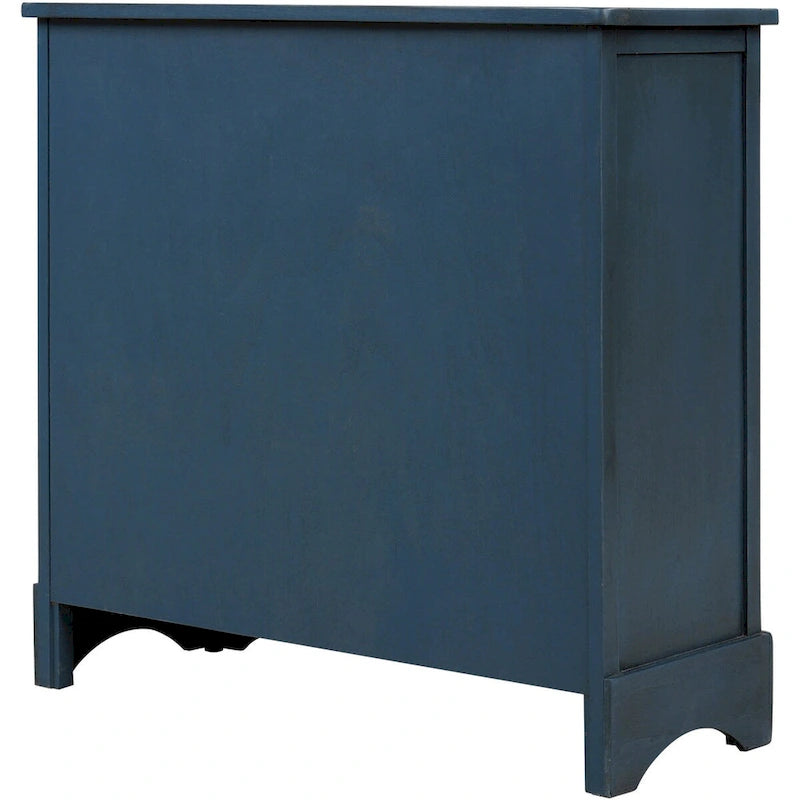 Rustic Storage Cabinet with Two Drawers and Four Classic Rattan Basket for Dining Room/Entryway/Living Room (Antique Navy)
