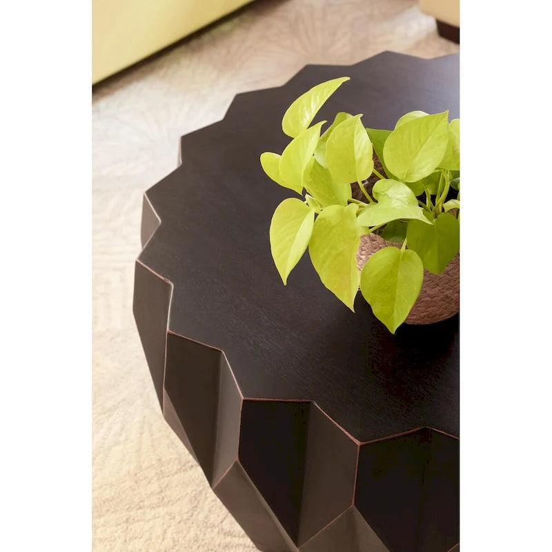 HomeRoots 29 Black Solid Wood Round Distressed Coffee Table