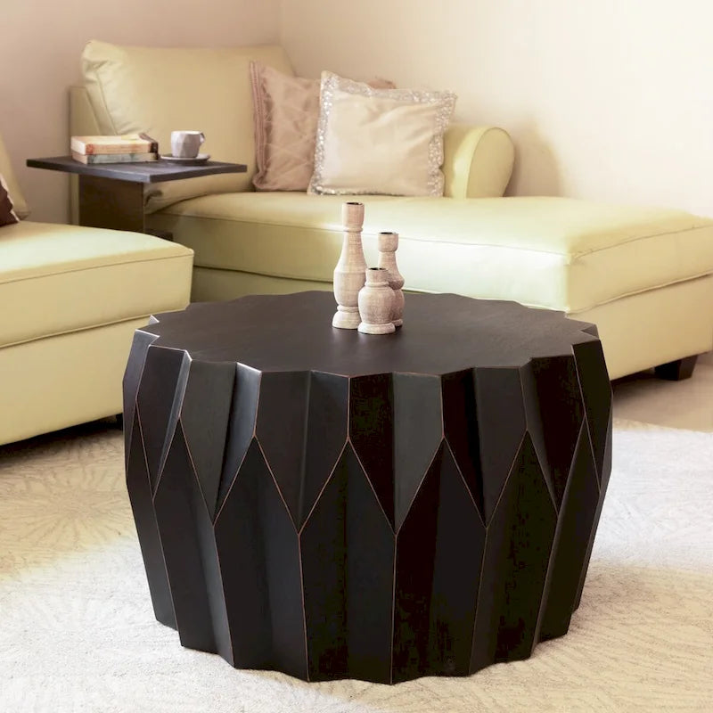 HomeRoots 29 Black Solid Wood Round Distressed Coffee Table