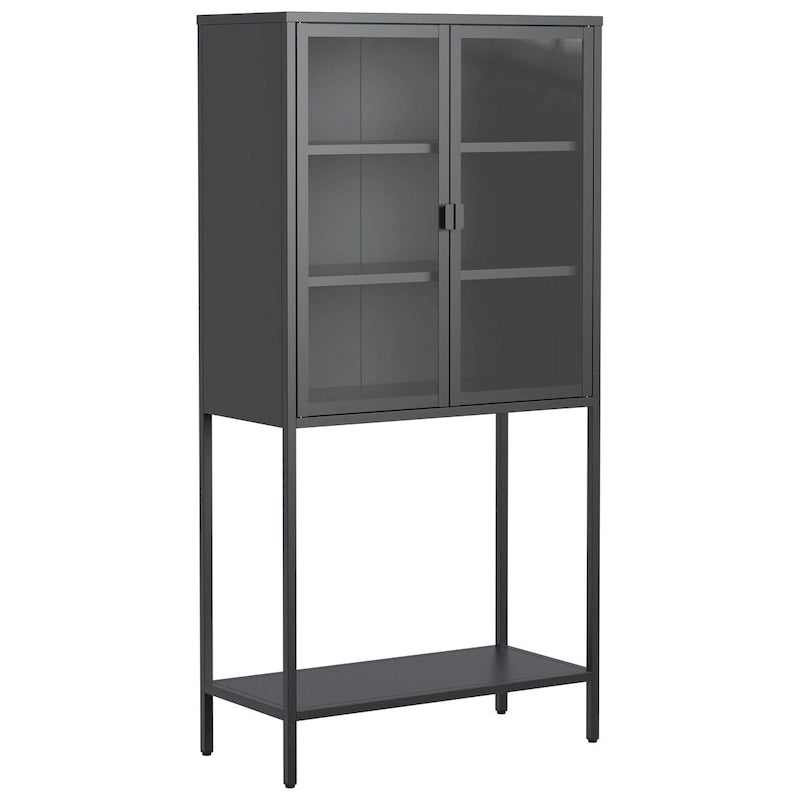 Storage CabinetAdjustable Shelves,Adjustable FeetGlass Doors and Shelves
