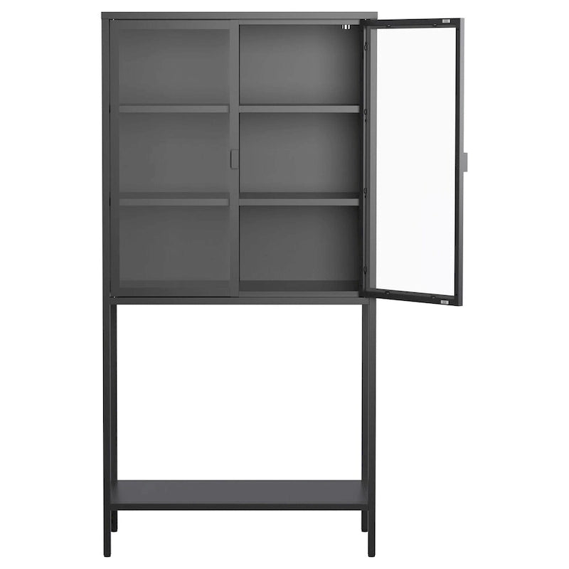 Storage CabinetAdjustable Shelves,Adjustable FeetGlass Doors and Shelves