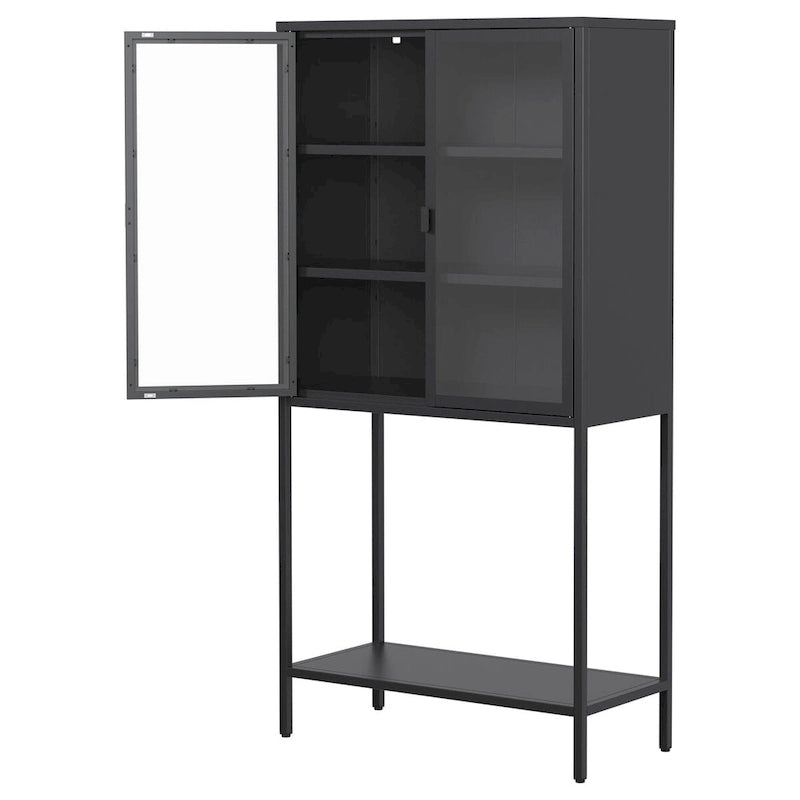 Storage CabinetAdjustable Shelves,Adjustable FeetGlass Doors and Shelves