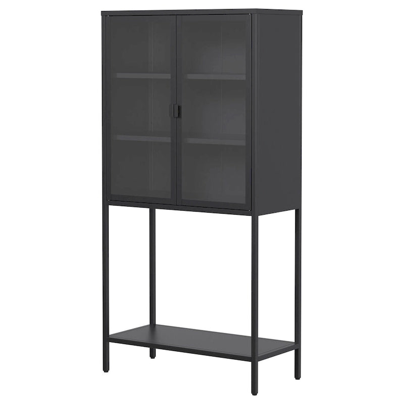 Storage CabinetAdjustable Shelves,Adjustable FeetGlass Doors and Shelves