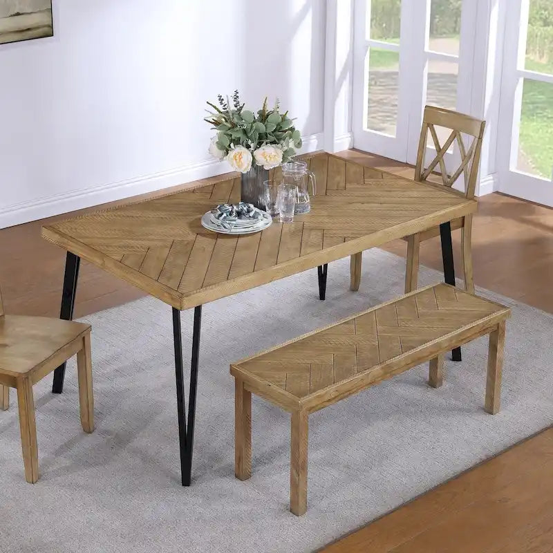 Chevron Pattern 44 Length Wooden Entryway Dining Bench