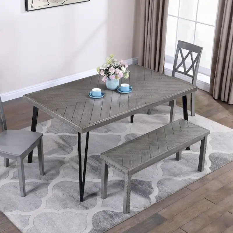 Chevron Pattern 44 Length Wooden Entryway Dining Bench