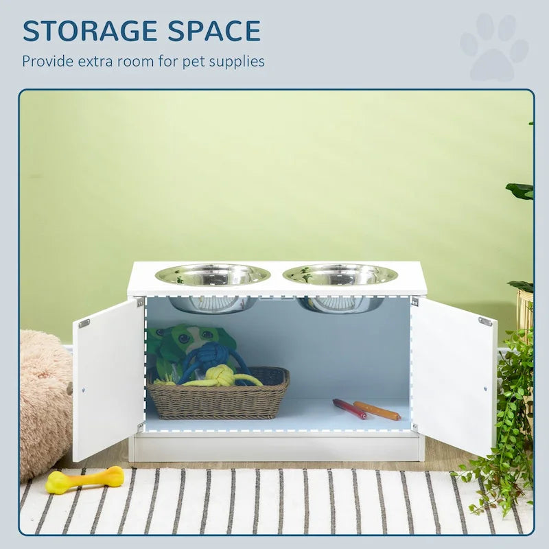 Large Elevated Dog Bowls,Storage Cabinet Containing Large 44L Capacity, Raised Dog Bowl Stand Pet Food Bowl Dog Feeding Station