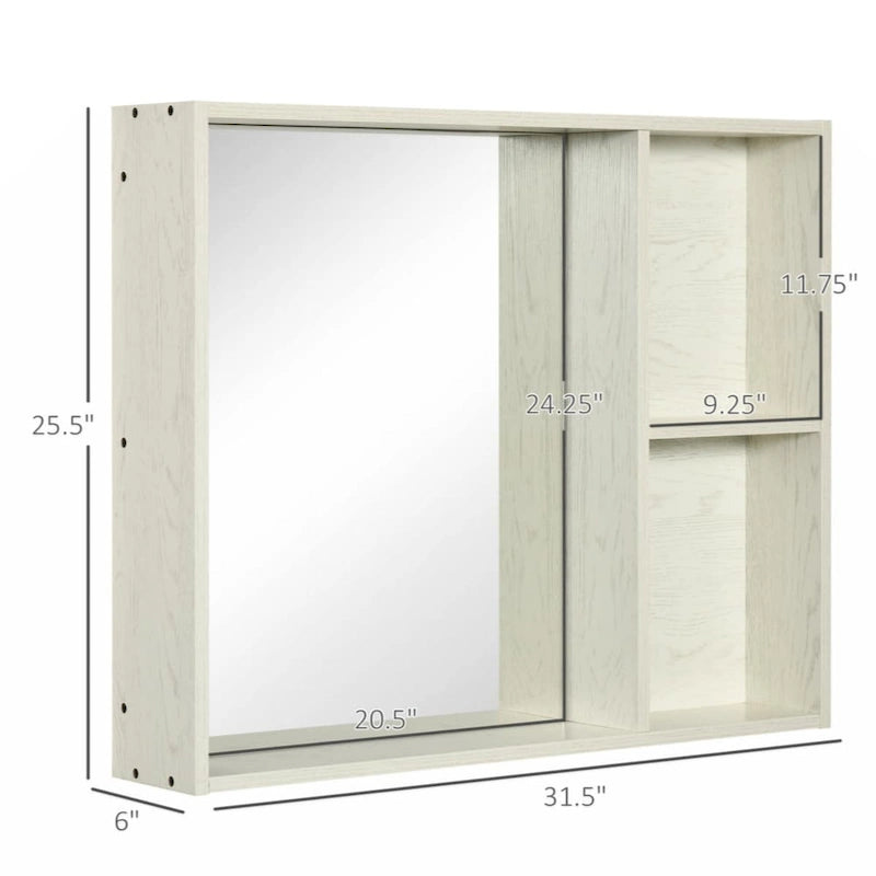 31.5 x 25.5 Bathroom Medicine Cabinet with Mirror, Storage Shelf,White