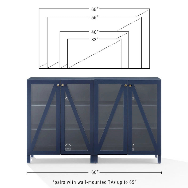 Crosley Cassai 2Pc Media Storage Cabinet Set