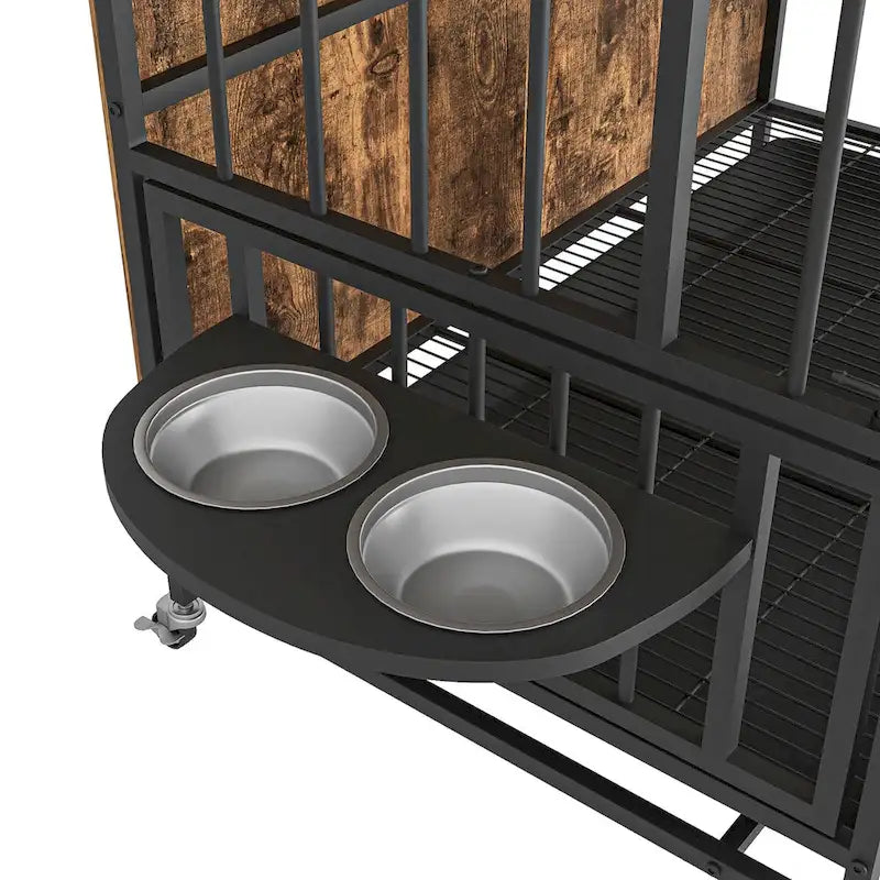 Kennel Dogs room up to 80 LB with Rremovable Ttray,2 Door Dog House,lift Panel,360 Degree Rotation,3 Height Adjustable Bowls