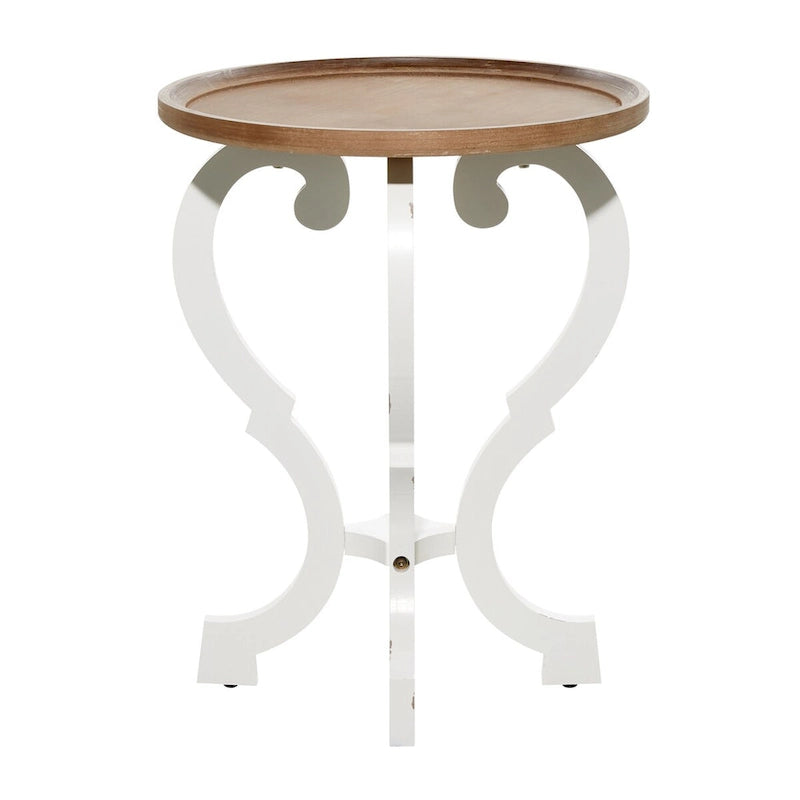 Scrolled Wood Round End Accent Table - 25x19x19