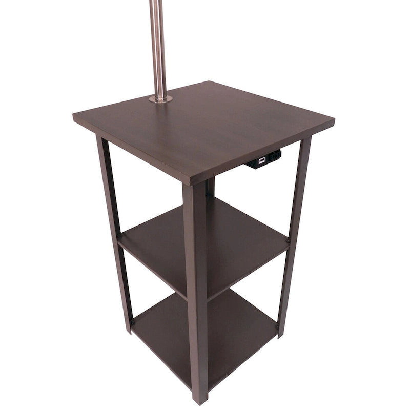 58 Squared Sofa Side Shelves Table Lamp w/ Power Station