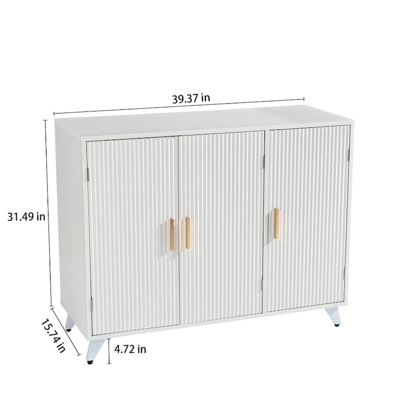 Sideboard with wavy texture buffet cabinet,white accent cabinet with door, modern bookcase for kitchen living room, entrance way