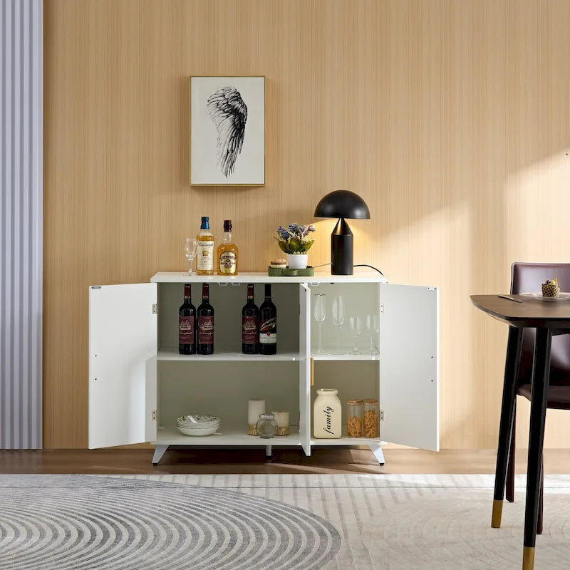 Sideboard with wavy texture buffet cabinet,white accent cabinet with door, modern bookcase for kitchen living room, entrance way