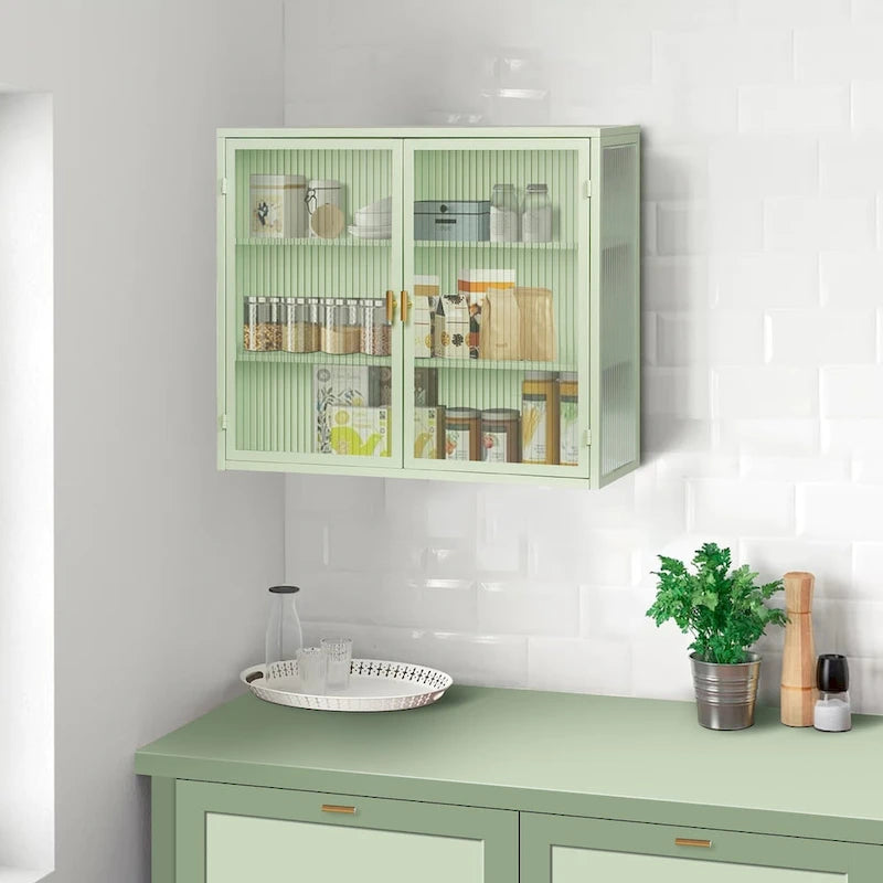 27.56Glass Doors Modern Two-door Wall Cabinet with Featuring Three-tier Storage for Entryway Living Room Bathroom Dining Room