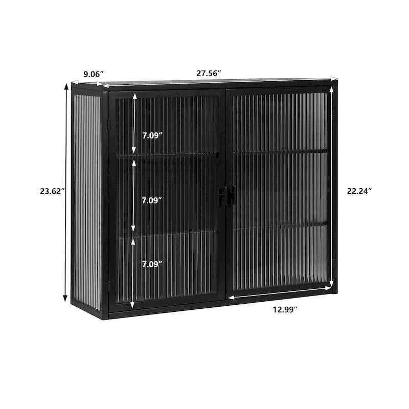 27.56Glass Doors Modern Two-door Wall Cabinet with Featuring Three-tier Storage for Entryway Living Room Bathroom Dining Room