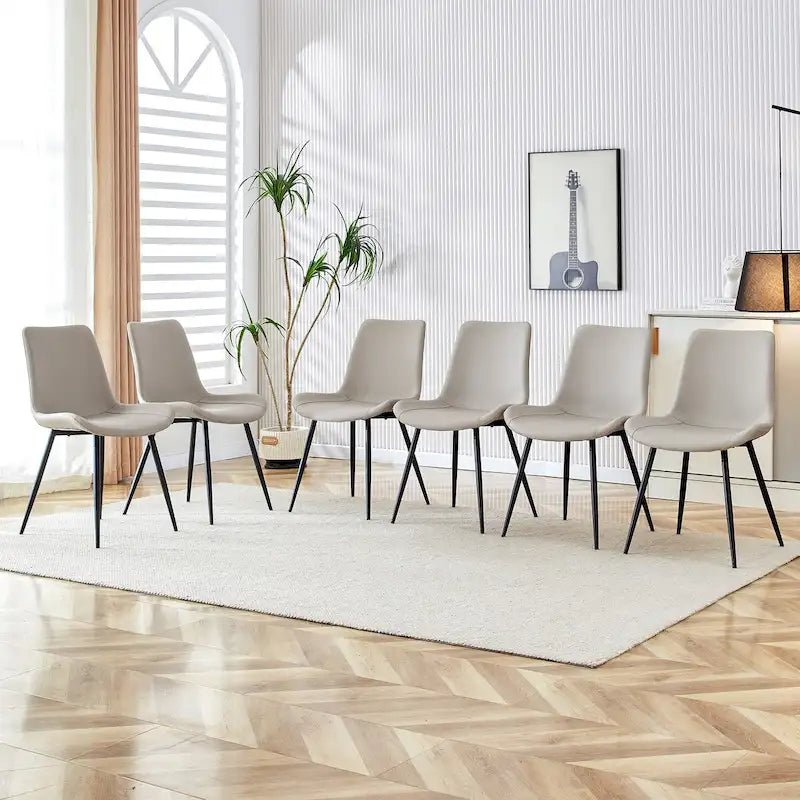 Artificial Leather Backrest Cushion Dining Chair, Black Metal Legs, Curved Widened Cushion Design for more comfort(6 chairs)