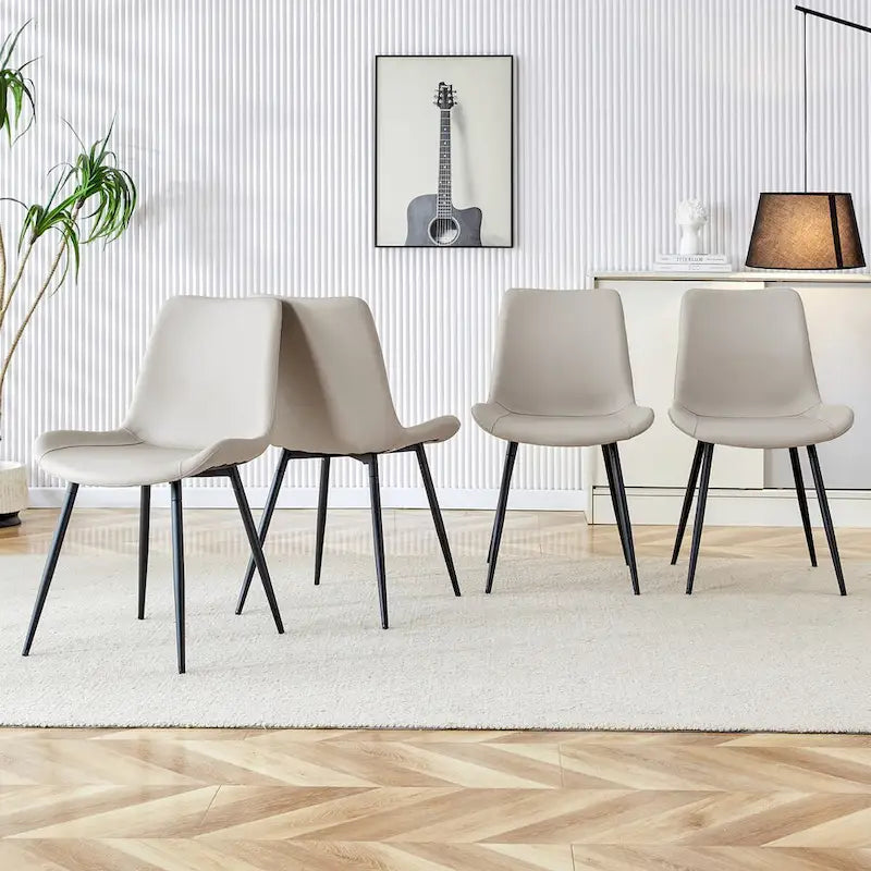 Artificial Leather Backrest Cushion Dining Chair, Black Metal Legs, Curved Widened Cushion Design for more comfort(6 chairs)