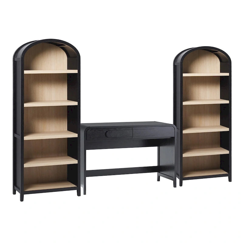 Middlebrook 3-Piece Set Writing Desk with 2 Open Bookcases