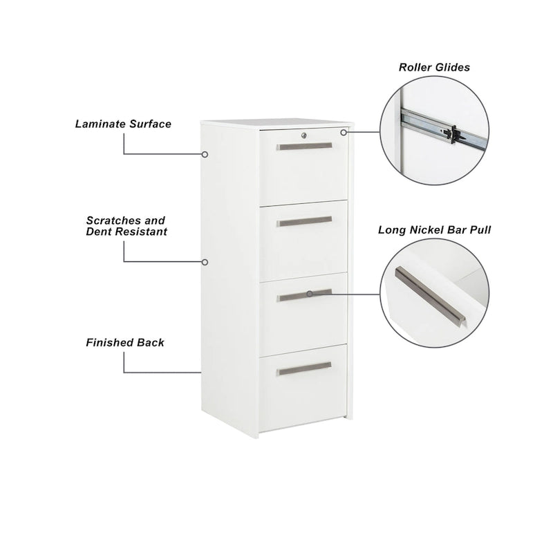 Saint Birch Miami Contemporary White Wood Grain 4-Drawer Vertical Lateral File