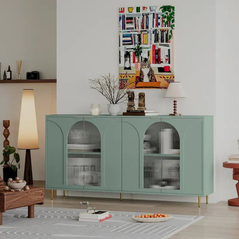 Accent Cabinet Wooden Cabinet with 4 Glass Doors