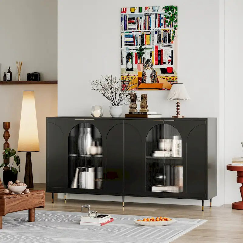 Accent Cabinet Wooden Cabinet with 4 Glass Doors