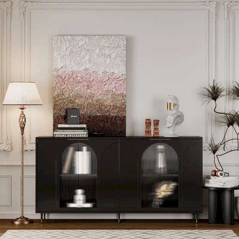 Accent Cabinet Wooden Cabinet with 4 Glass Doors