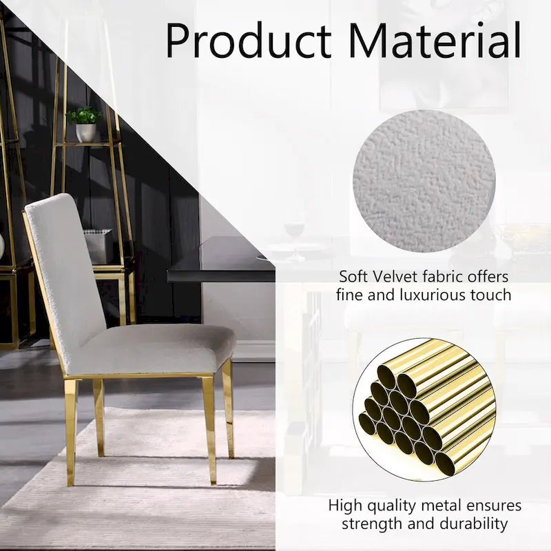 Luxurious White Boucle Dining Chairs with Polished Gold Metal Legs