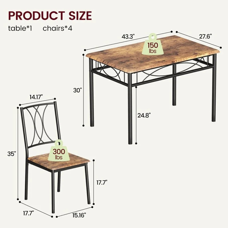 Dining Table Set for 4, Kitchen Table with 2 Upholstered Benches