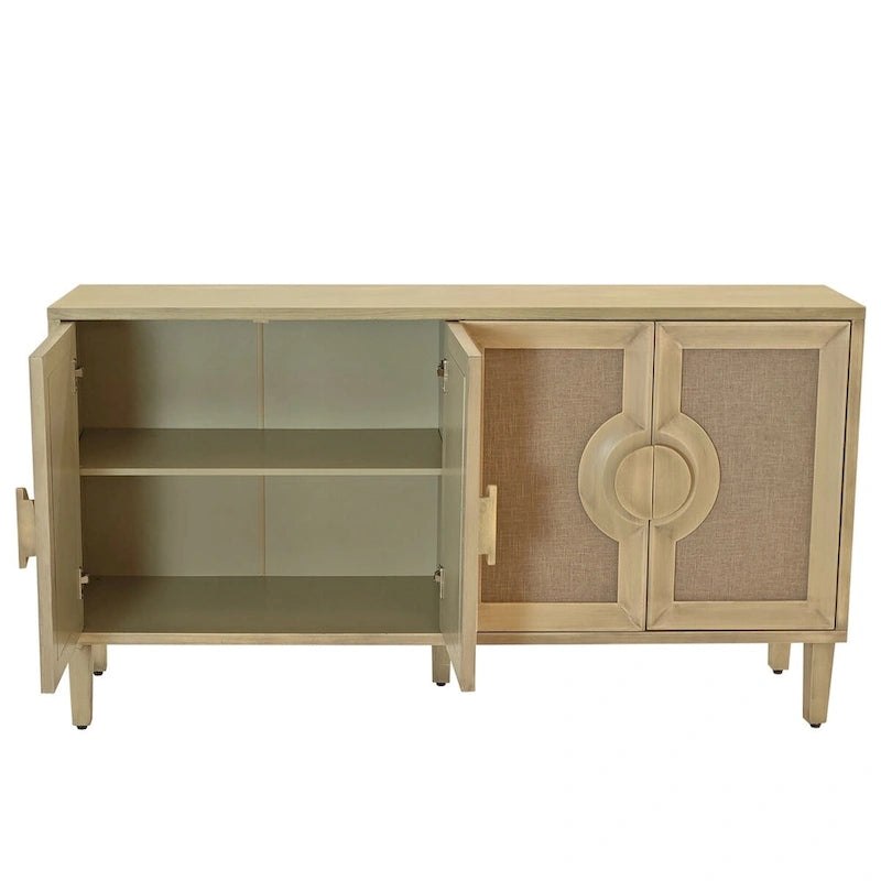 59.84 Elegant Vintage 4-Door Cabinet with Linen Decorated Doors