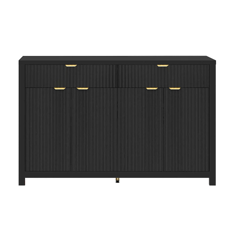 55 Modern Wave-Pattern Sideboard Cabinet Sofa Table with 2 Drawers and 4 Doors, 3-Level Adjustable Shelves