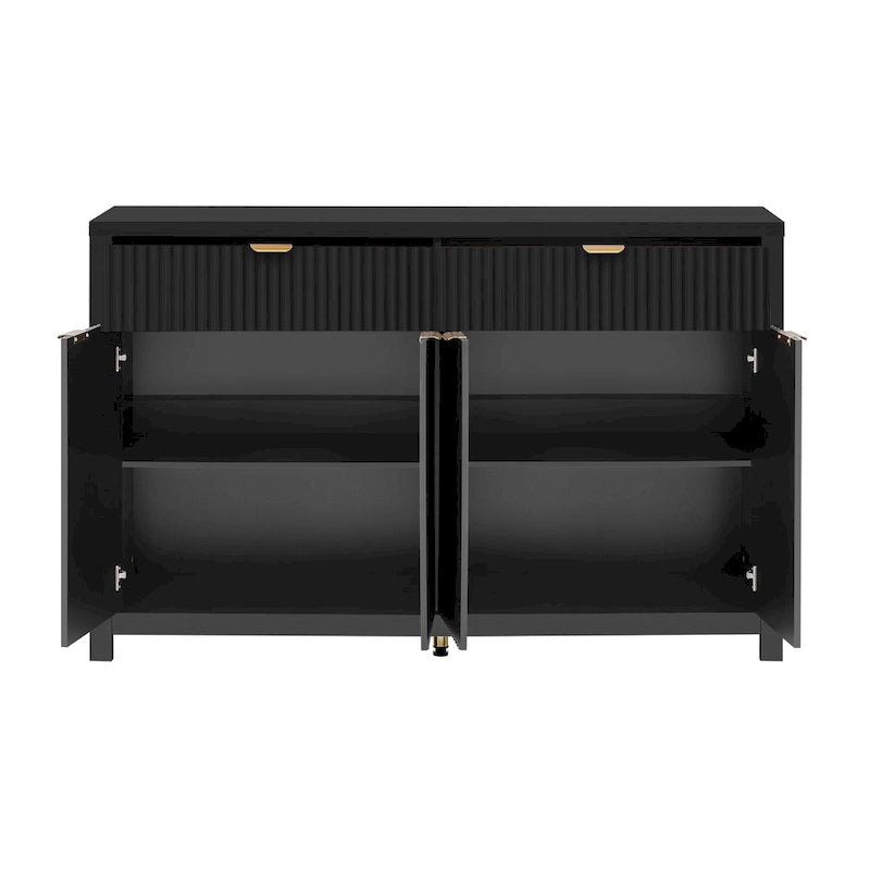 55 Modern Wave-Pattern Sideboard Cabinet Sofa Table with 2 Drawers and 4 Doors, 3-Level Adjustable Shelves