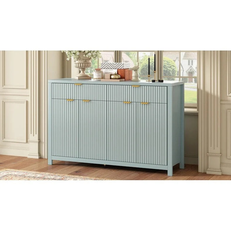 55 Modern Wave-Pattern Sideboard Cabinet Sofa Table with 2 Drawers and 4 Doors, 3-Level Adjustable Shelves