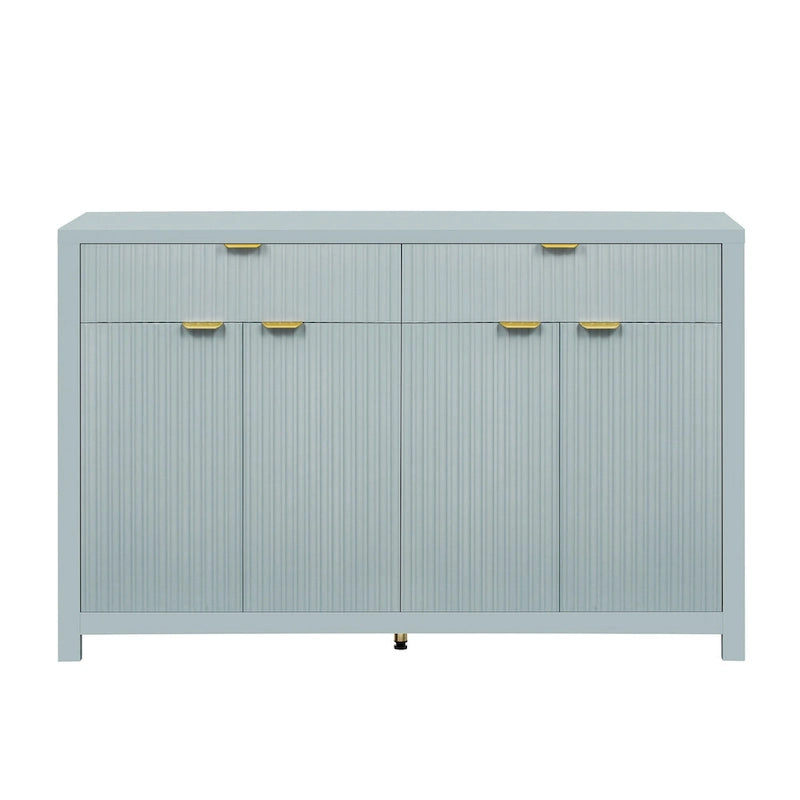 55 Modern Wave-Pattern Sideboard Cabinet Sofa Table with 2 Drawers and 4 Doors, 3-Level Adjustable Shelves