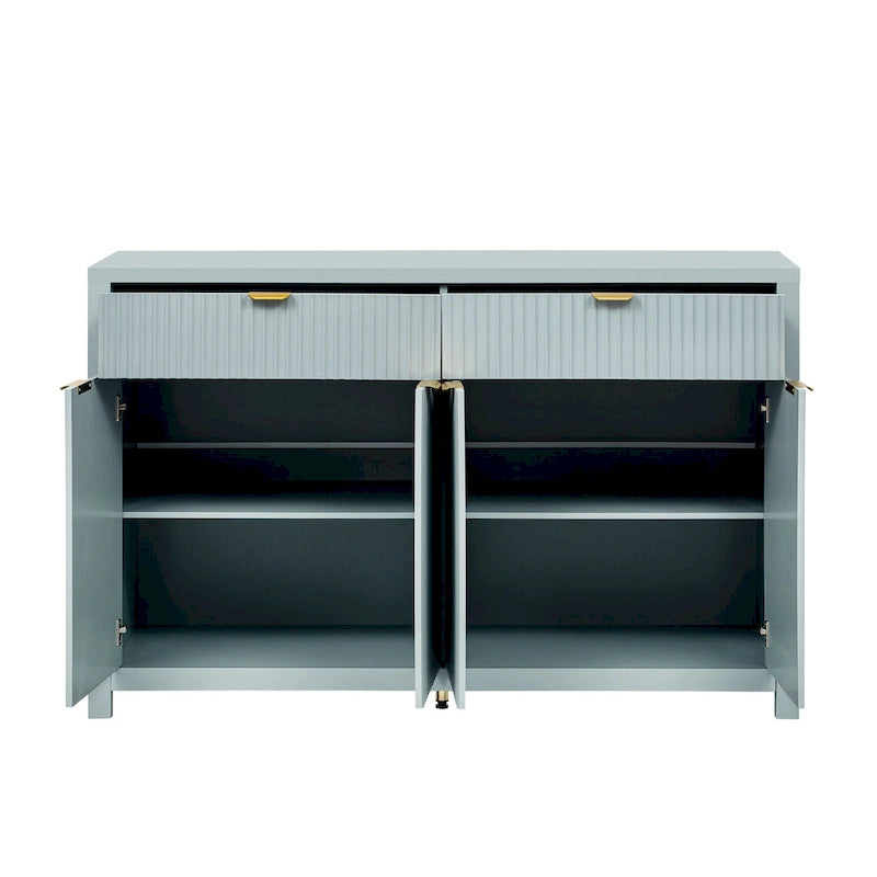 55 Modern Wave-Pattern Sideboard Cabinet Sofa Table with 2 Drawers and 4 Doors, 3-Level Adjustable Shelves