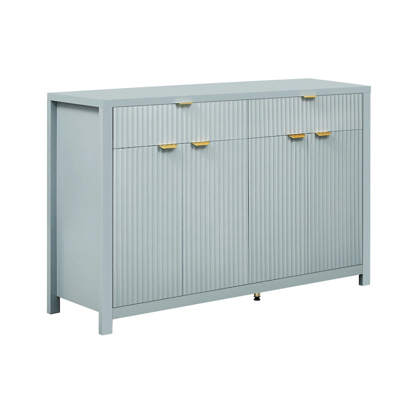 55 Modern Wave-Pattern Sideboard Cabinet Sofa Table with 2 Drawers and 4 Doors, 3-Level Adjustable Shelves