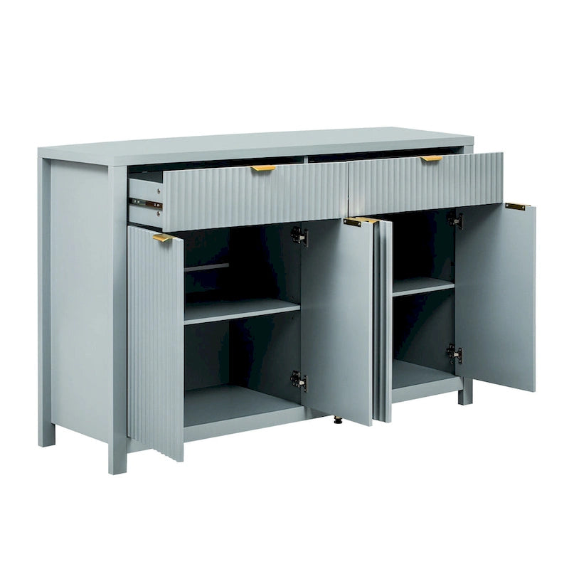 55 Modern Wave-Pattern Sideboard Cabinet Sofa Table with 2 Drawers and 4 Doors, 3-Level Adjustable Shelves