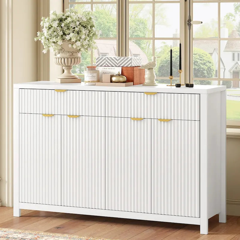 55 Modern Wave-Pattern Sideboard Cabinet Sofa Table with 2 Drawers and 4 Doors, 3-Level Adjustable Shelves