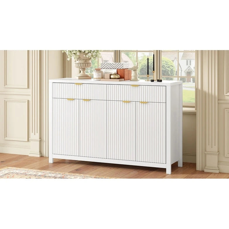 55 Modern Wave-Pattern Sideboard Cabinet Sofa Table with 2 Drawers and 4 Doors, 3-Level Adjustable Shelves