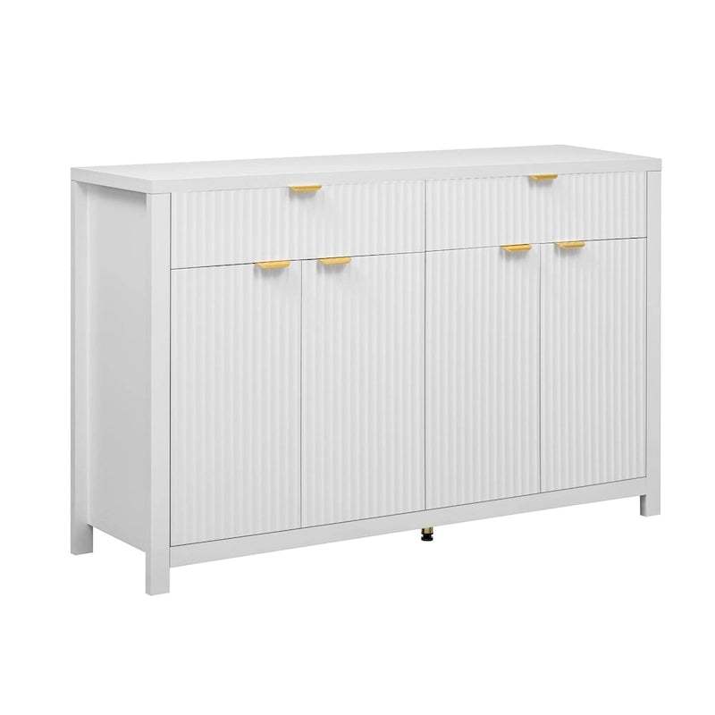 55 Modern Wave-Pattern Sideboard Cabinet Sofa Table with 2 Drawers and 4 Doors, 3-Level Adjustable Shelves