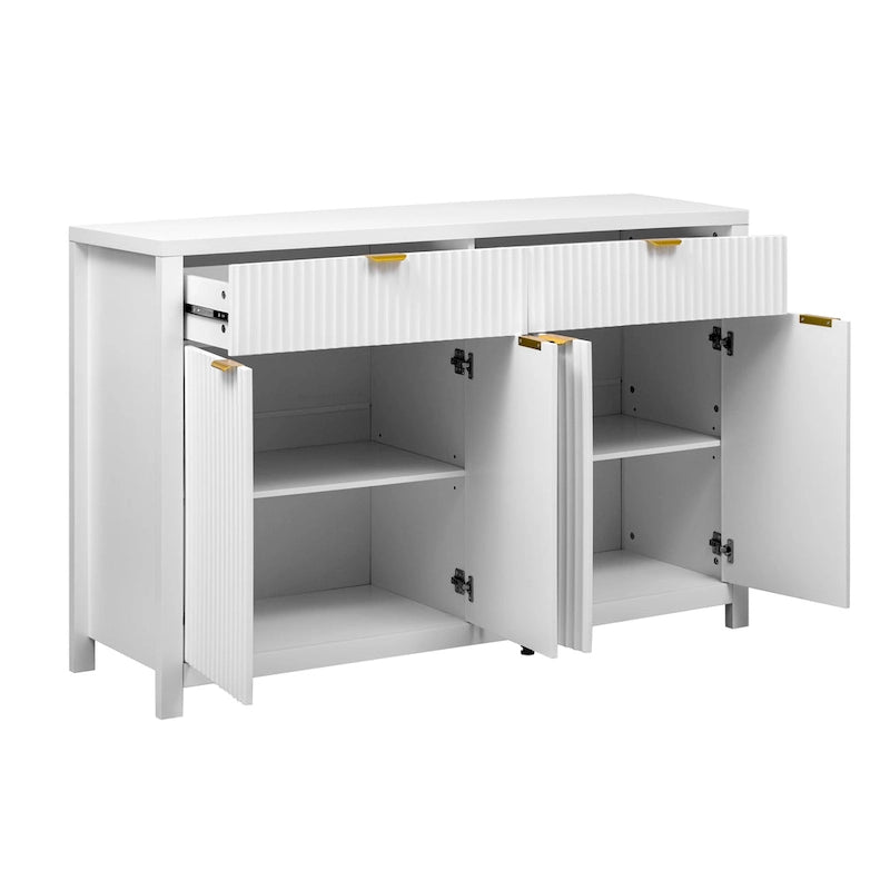 55 Modern Wave-Pattern Sideboard Cabinet Sofa Table with 2 Drawers and 4 Doors, 3-Level Adjustable Shelves
