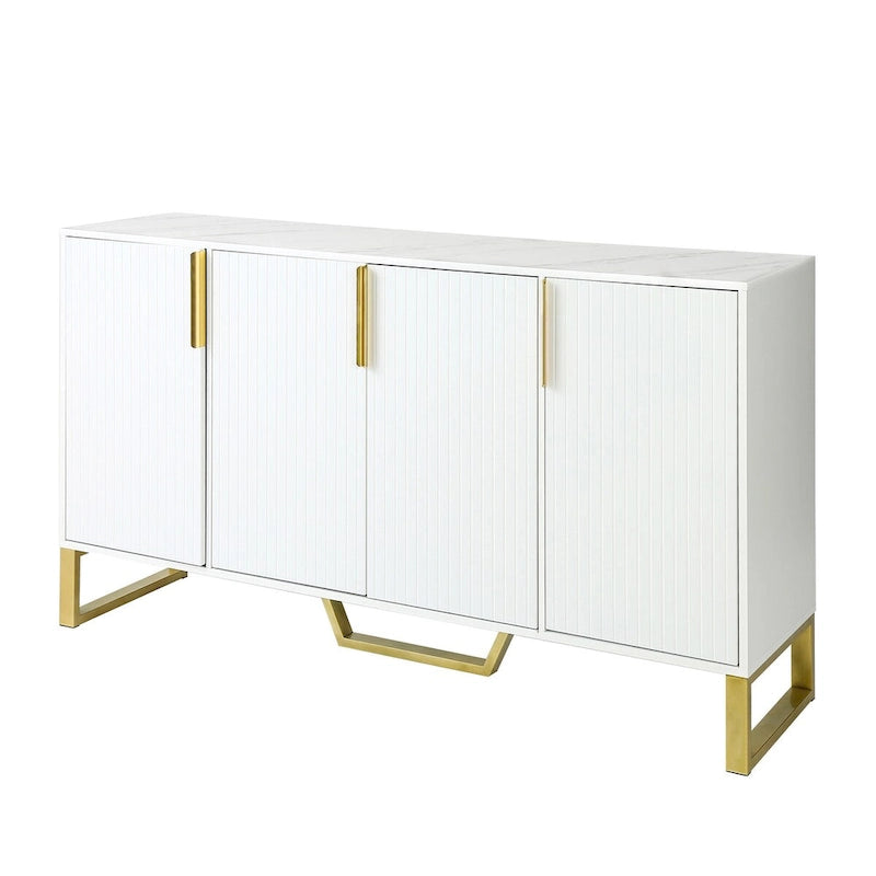 Kitchen Sideboard Cabinet with 4 Doors, Meta handles, Legs and Adjustable Shelves - 60L x 15.7W x 34H