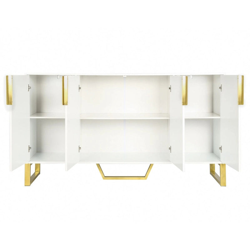 Kitchen Sideboard Cabinet with 4 Doors, Meta handles, Legs and Adjustable Shelves - 60L x 15.7W x 34H