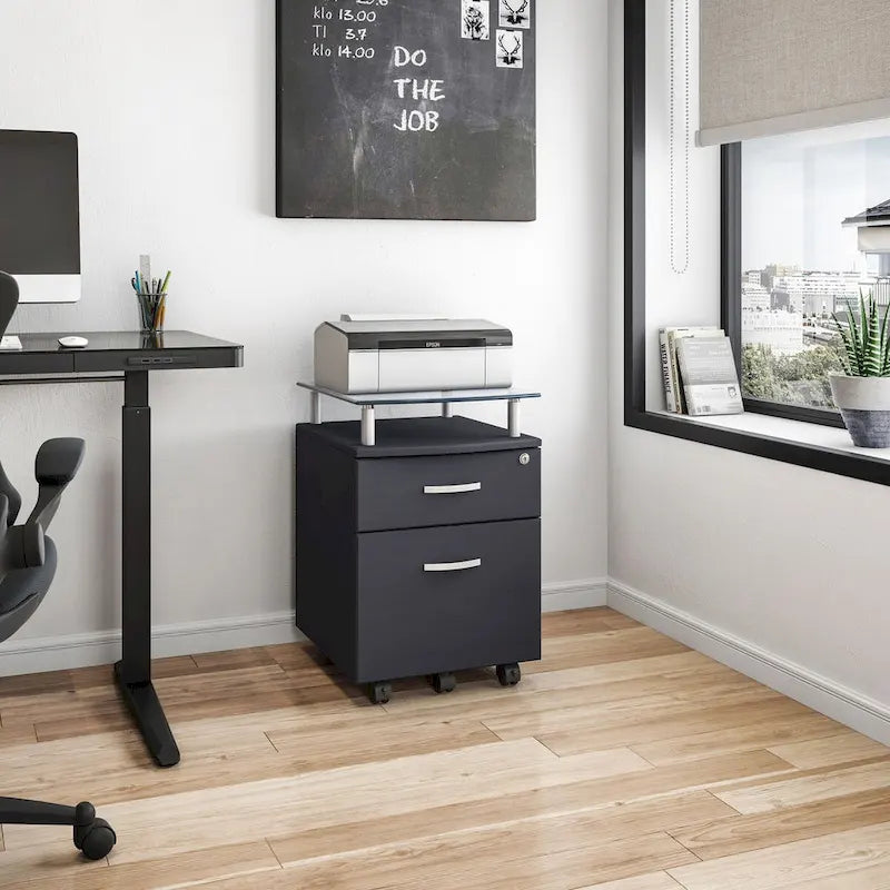 Rolling File Cabinet with Glass Top, High quality and durable,Graphite