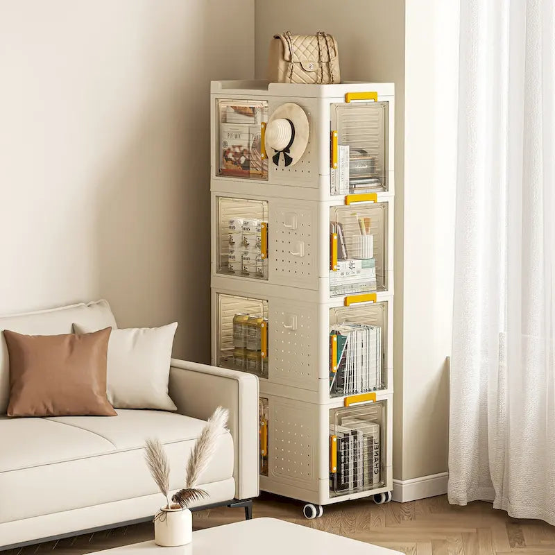 4-Tier Rolling Storage bookcase with Wheels for Living room, Office